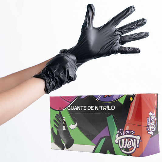 Guantes de Nitrilo Negro c/100 pzs - ¡Que prro wey!