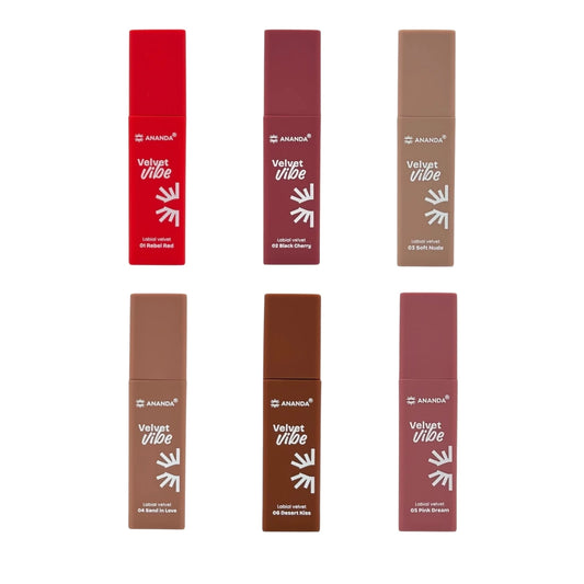 Gama de 6 Labiales liquidos "Velvet Vibe" Efecto Terciopelado - ANANDA