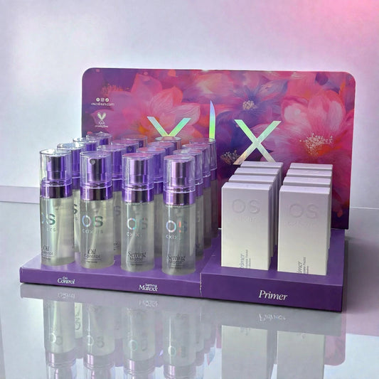 Display con 24 Piezas - Fijadores en Spray & Primer Facial I OS CXLXURS