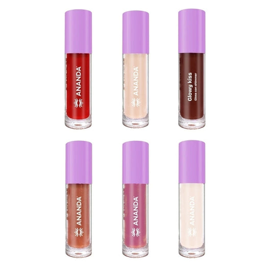 Gama de 6 Brillo Labiales con Shimmer ¯Glowy Kiss¯ ANANDA