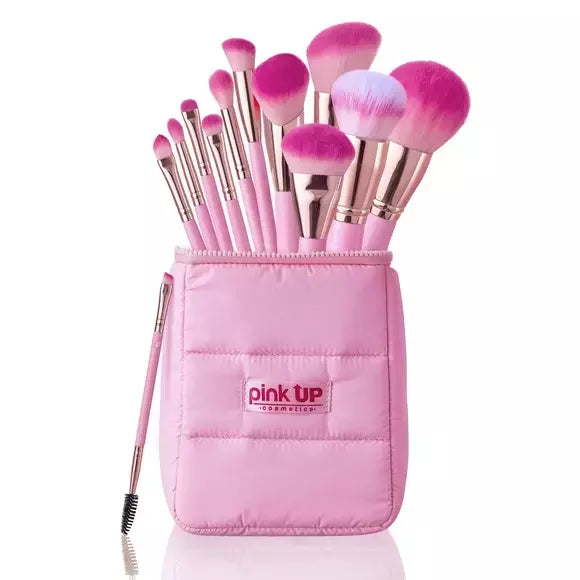 Set de 12 Brochas en Cosmetiquera Puffer Pink - Pink Up