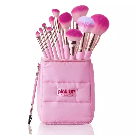 Set de 12 Brochas en Cosmetiquera Puffer Pink - Pink Up
