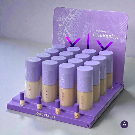 Display con 16 piezas I Base de Maquillaje Mattexx - OS CXLXURS